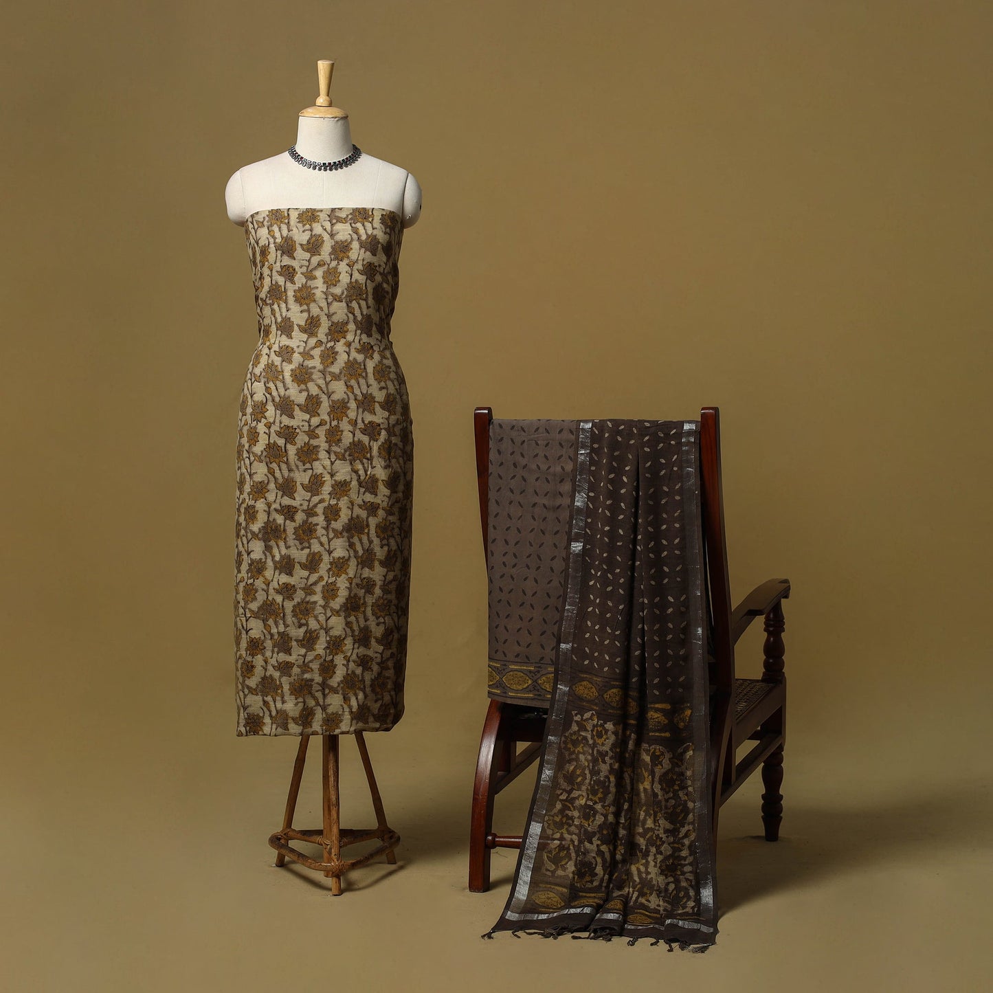 Hand bagru linen 3pc unstitched dress material 13