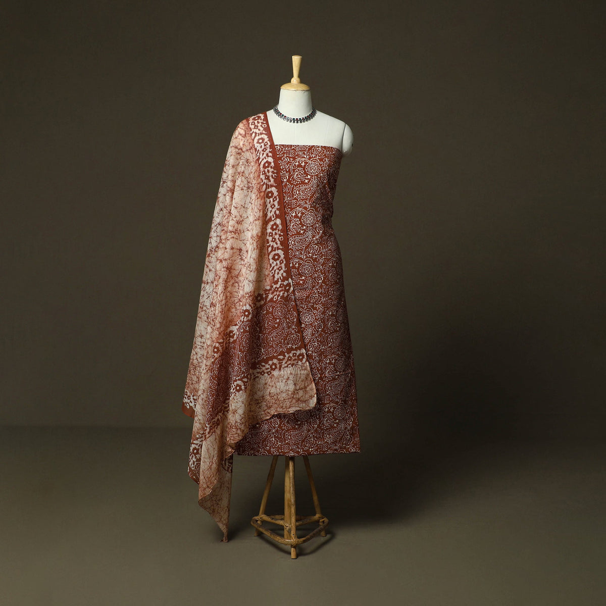Hand batik cotton 3pc unstitched dress material 01