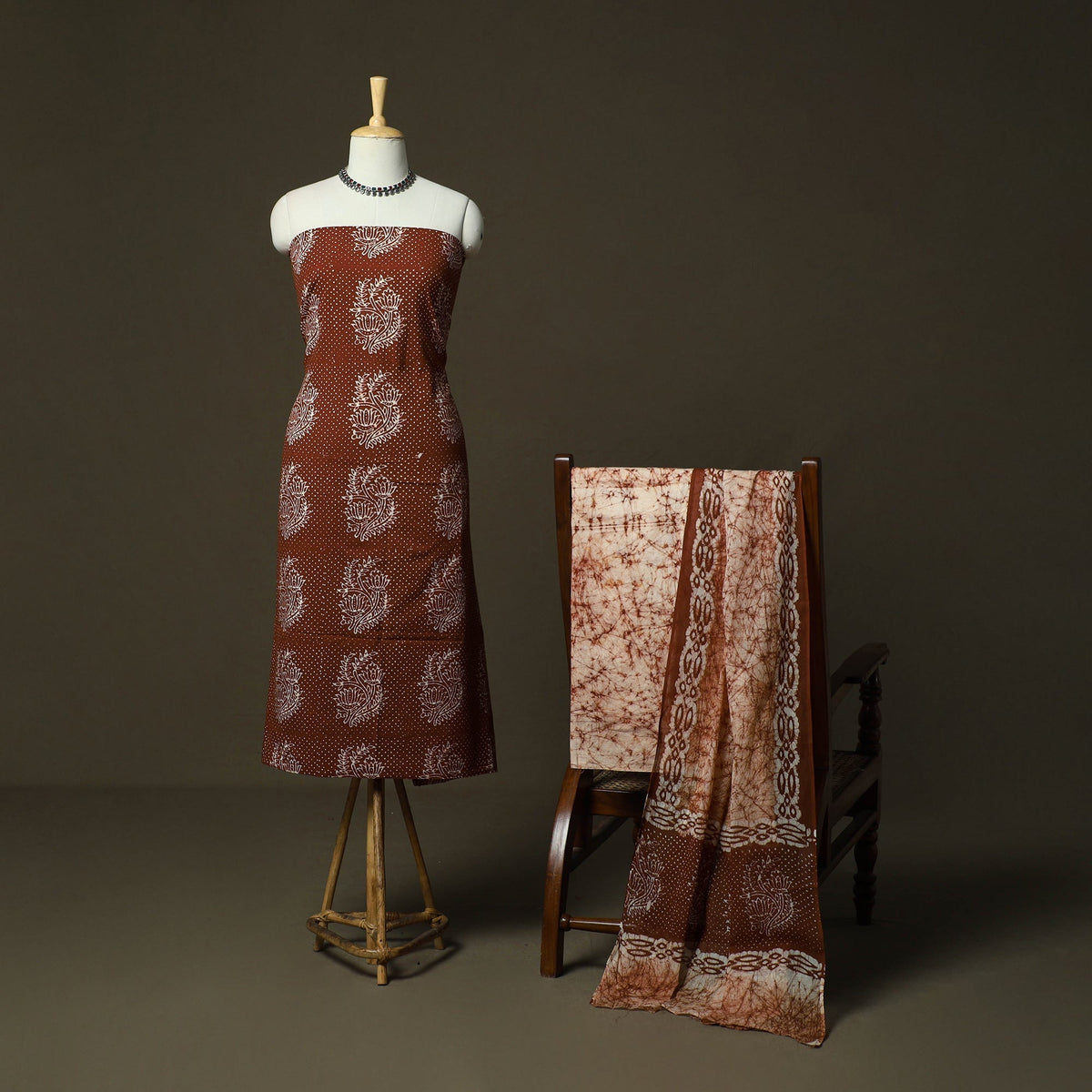 Hand batik cotton 3pc unstitched dress material 09