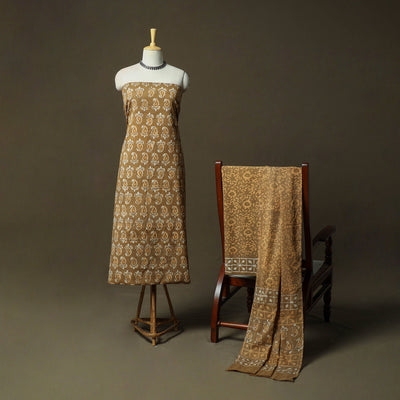 Hand block batik print cotton 3pc unstitched dress material