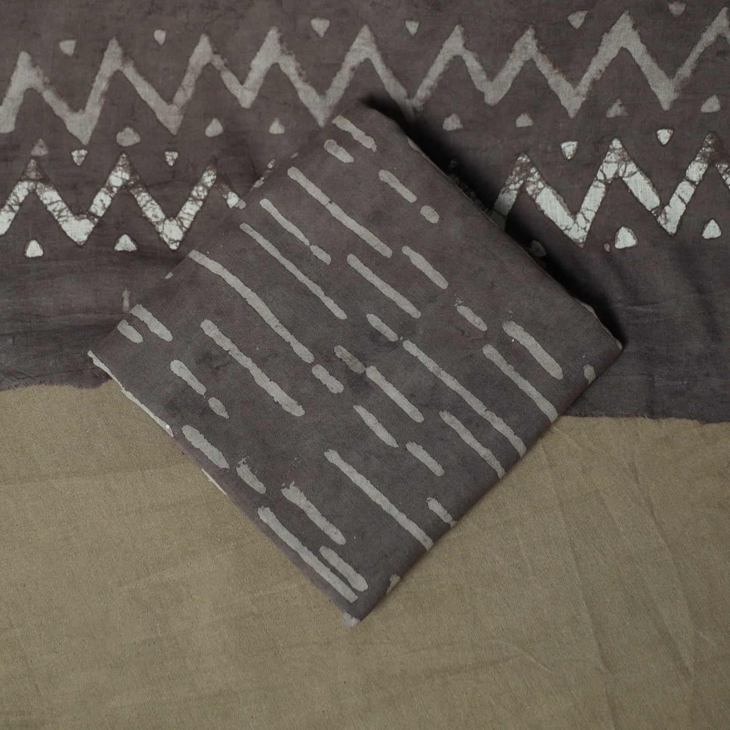 Hand block batik print cotton 3pc unstitched dress material