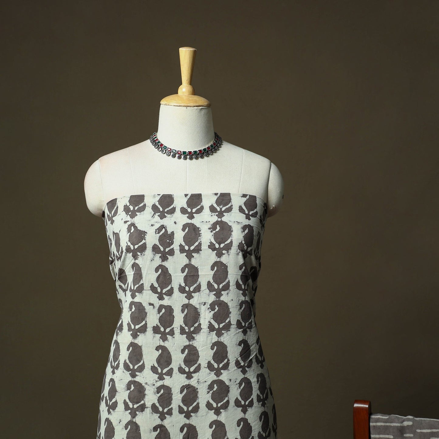 Hand block batik print cotton 3pc unstitched dress material