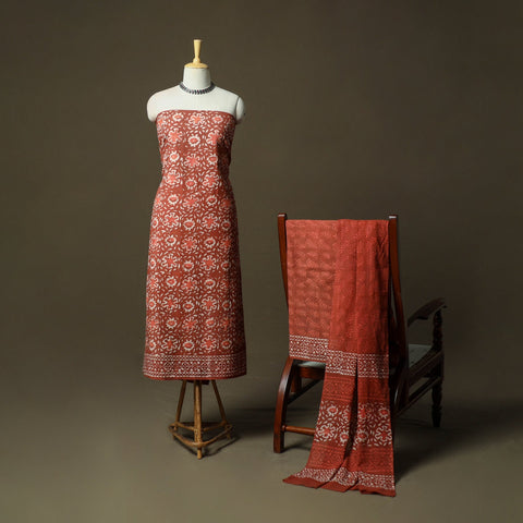 Hand block batik print cotton 3pc unstitched dress material