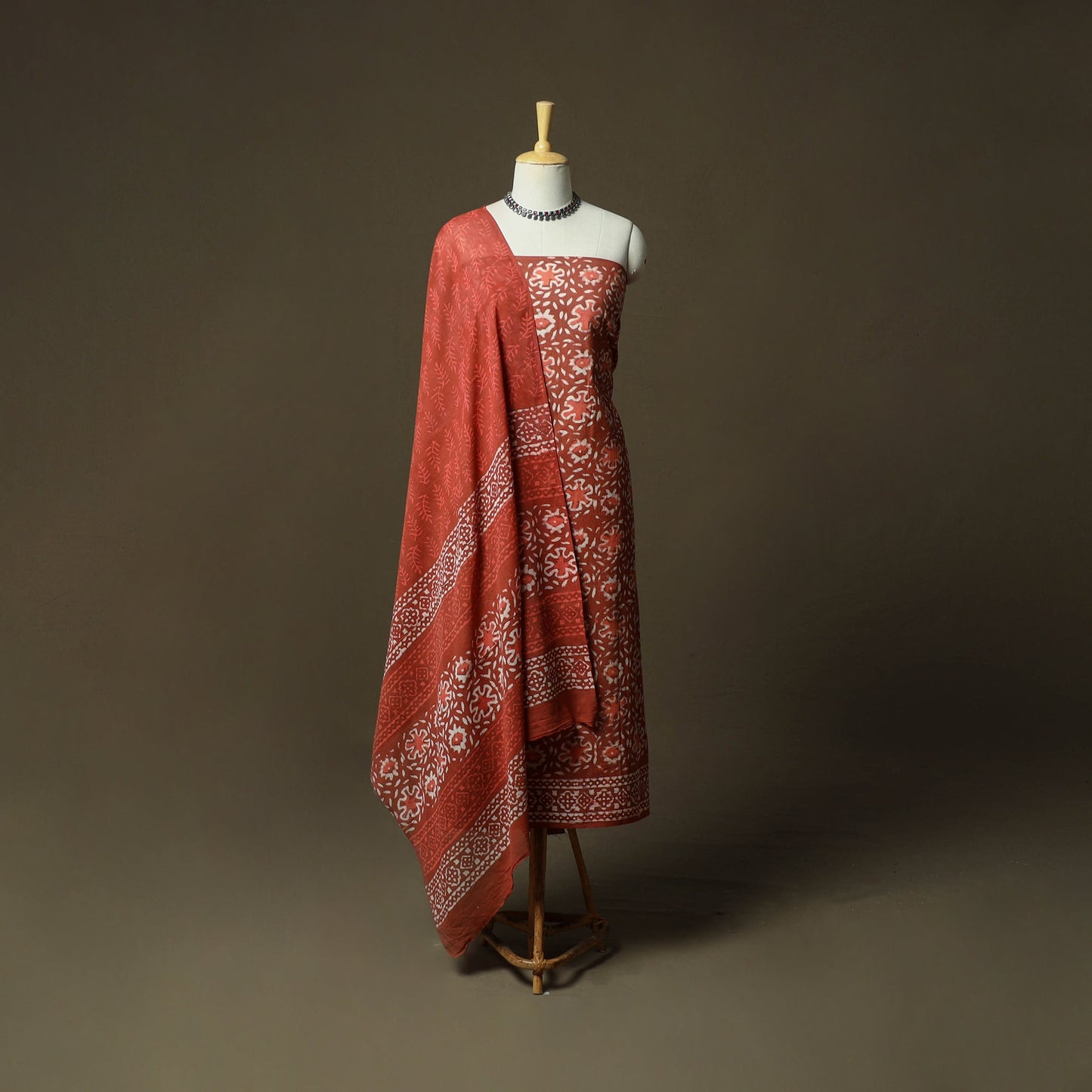 Hand block batik print cotton 3pc unstitched dress material