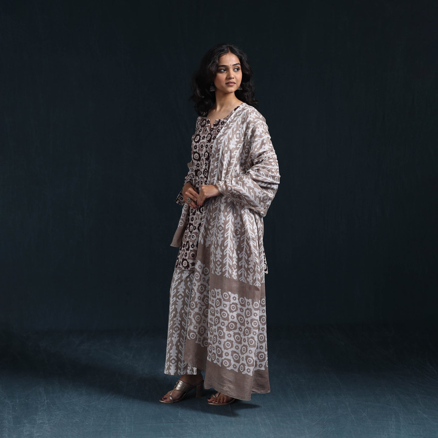 Hand batik cotton suit set with dupatta for women 02