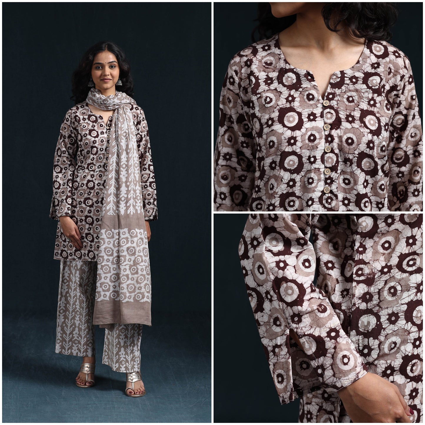 Hand batik cotton suit set with dupatta for women 02