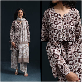 Hand batik cotton suit set with dupatta for women 02