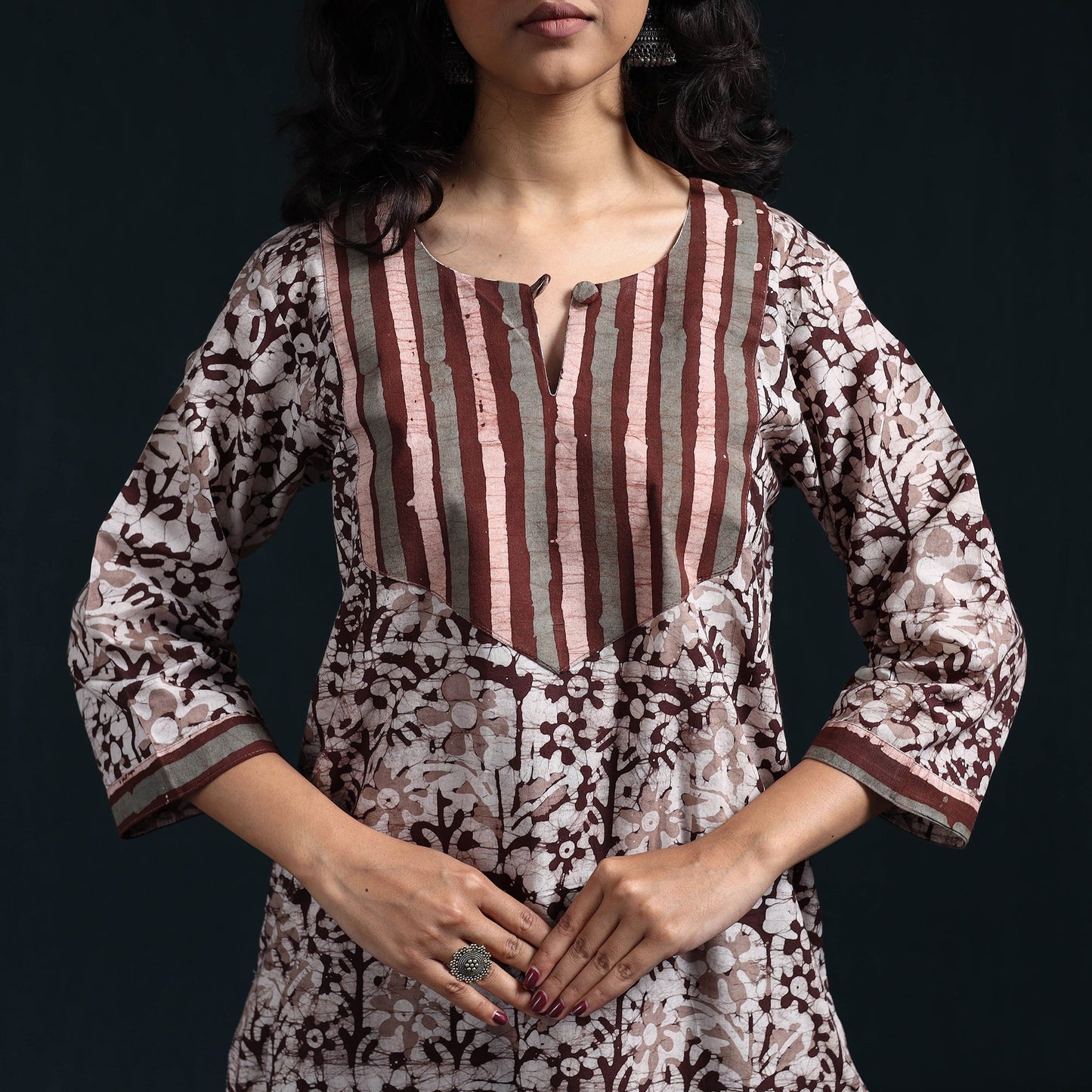 Hand batik cotton suit set with dupatta for women 04