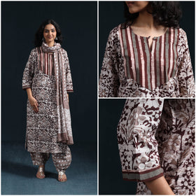 Hand batik cotton suit set with dupatta for women 04