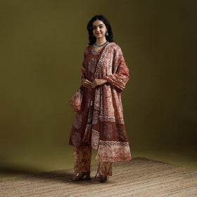 Hand block batik print cotton suit set with dupatta