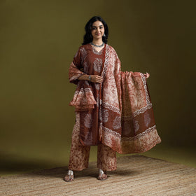 Hand block batik print cotton suit set with dupatta