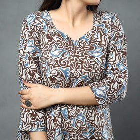 Buy Brown Cotton Hand Batik Print Kurta Set