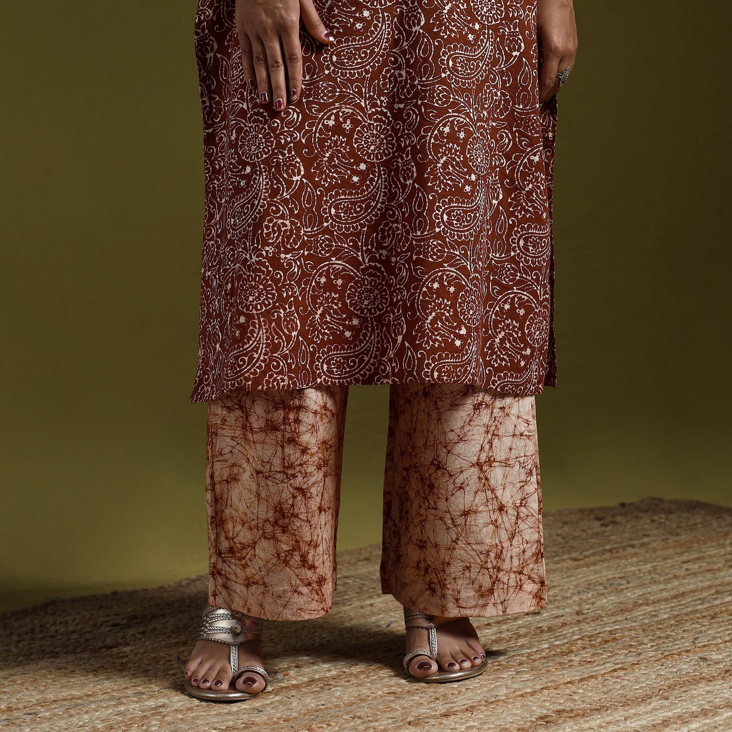 Hand block batik print cotton suit set with dupatta