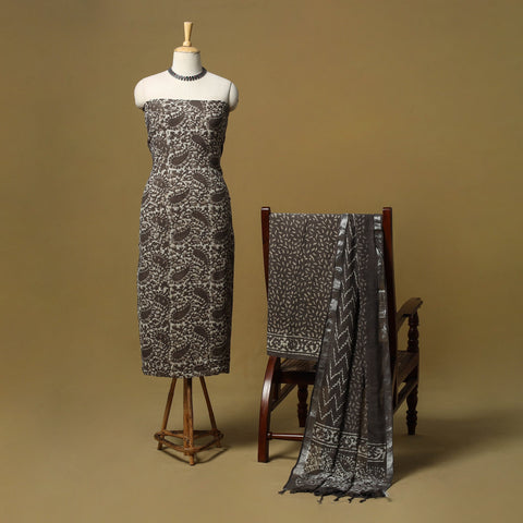 Hand batik linen 3pc unstitched dress material 27