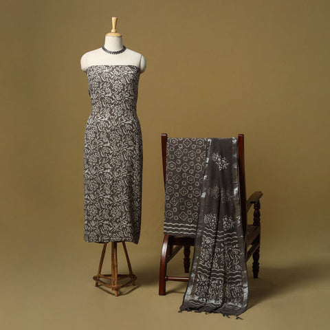 Hand batik linen 3pc unstitched dress material 29