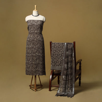 Hand batik linen 3pc unstitched dress material 35