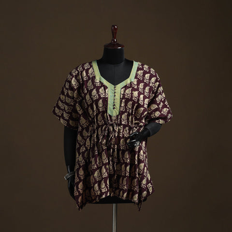 Hand block batik print patchwork cotton kaftan (short) 37