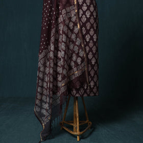 Hand block jaipur print cotton 3pc unstitched dress