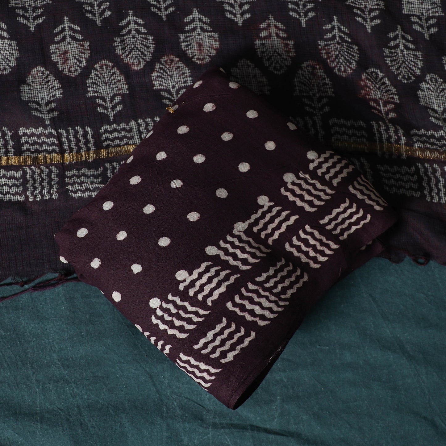 Hand block jaipur print cotton 3pc unstitched dress
