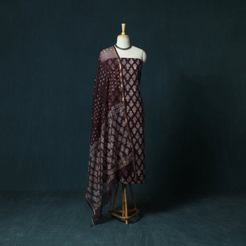 Hand block jaipur print cotton 3pc unstitched dress