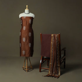 Hand block jaipur print maheshwari silk handloom 3pc