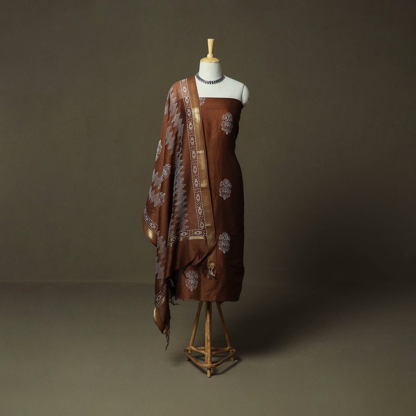 Hand block jaipur print maheshwari silk handloom 3pc