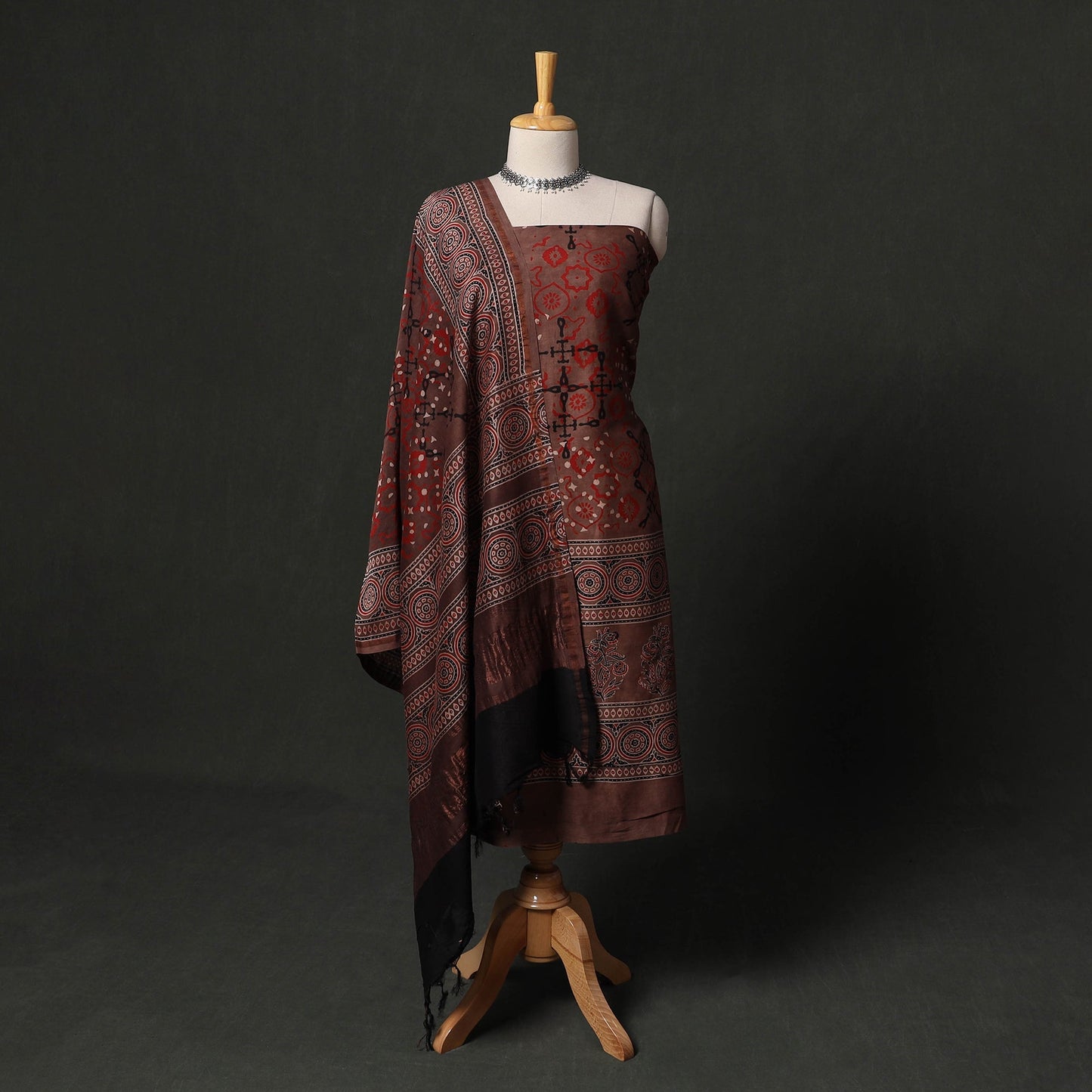 Hand block print chanderi silk natural dyed ajrakh 2pc
