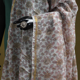 Hand chanderi silk sanganeri floral dupatta 42 - handcrafted