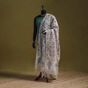Hand chanderi silk sanganeri floral dupatta 42 - handcrafted