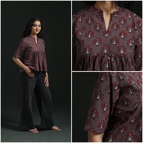 Hand block print cotton natural dyed ajrakh crop top 04
