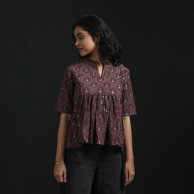 Hand block print cotton natural dyed ajrakh crop top 04