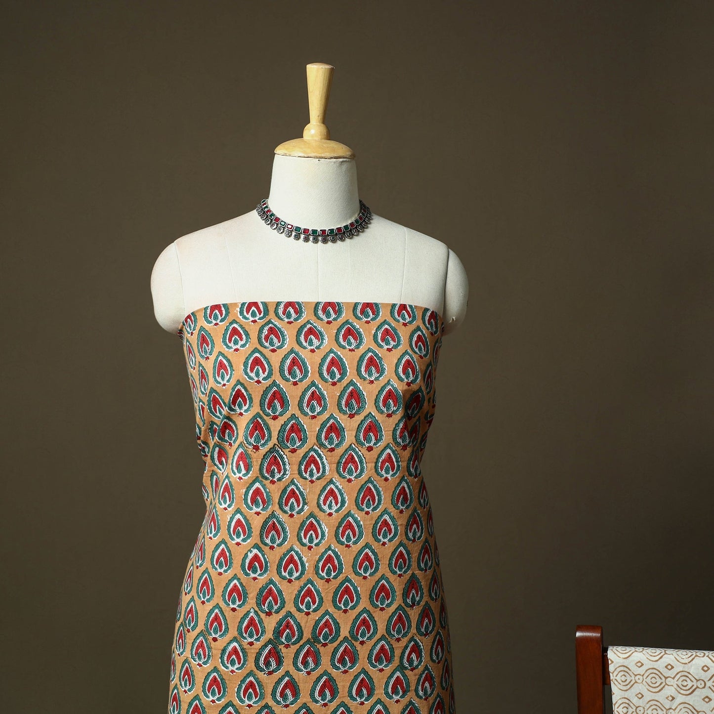 Hand block print cotton sanganeri 3pc unstitched dress