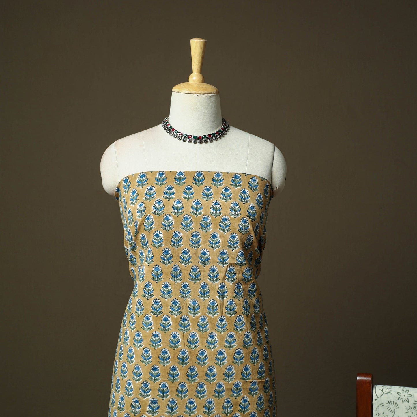 Hand block print cotton sanganeri 3pc unstitched dress