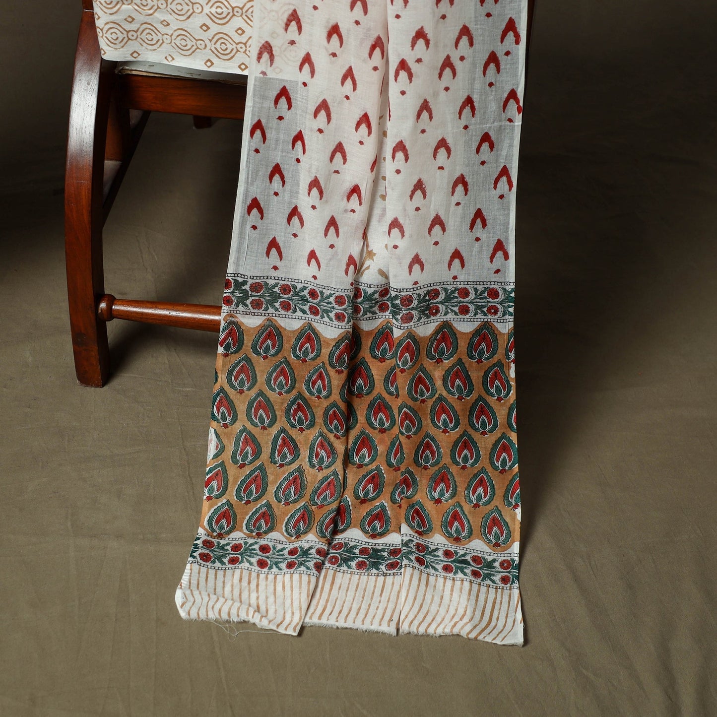 Hand block print cotton sanganeri 3pc unstitched dress