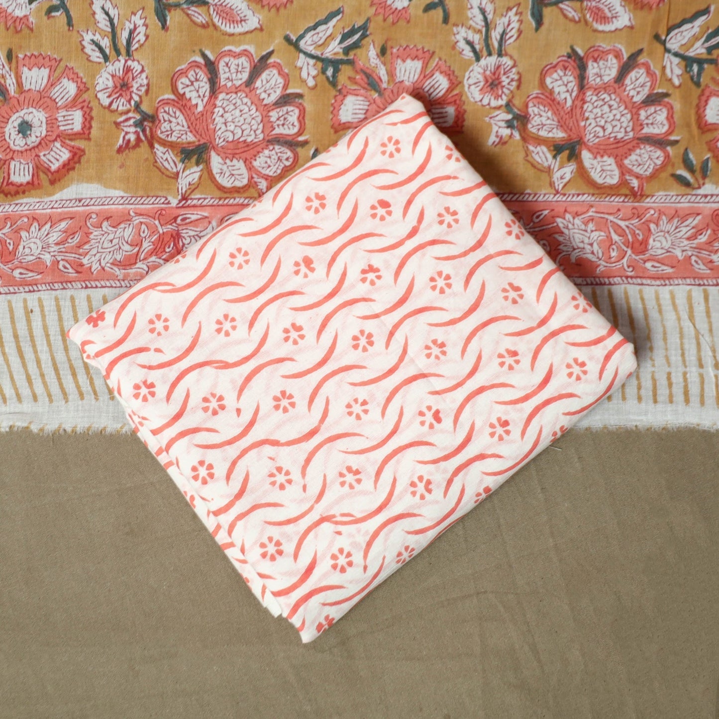 Hand block print cotton sanganeri 3pc unstitched dress