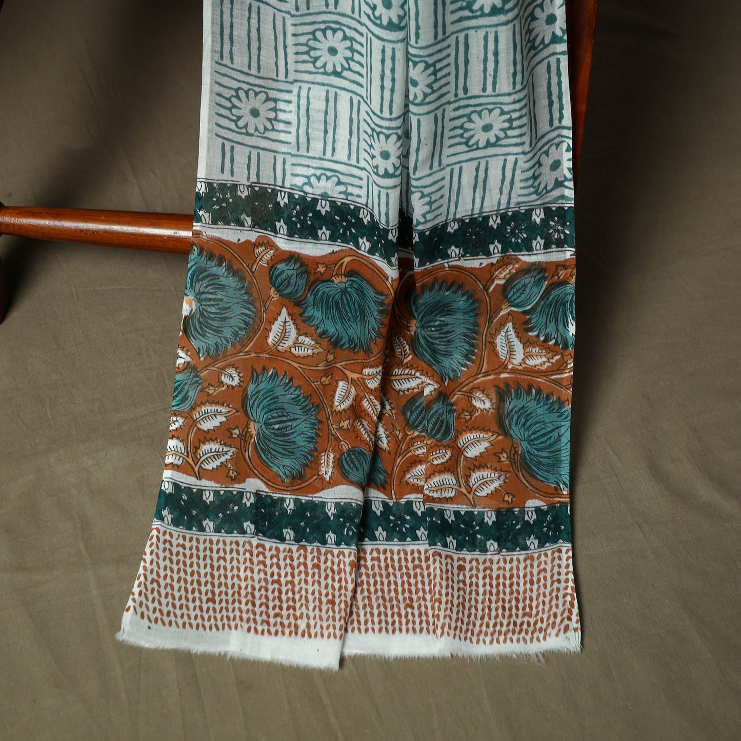 Hand block print cotton sanganeri 3pc unstitched dress