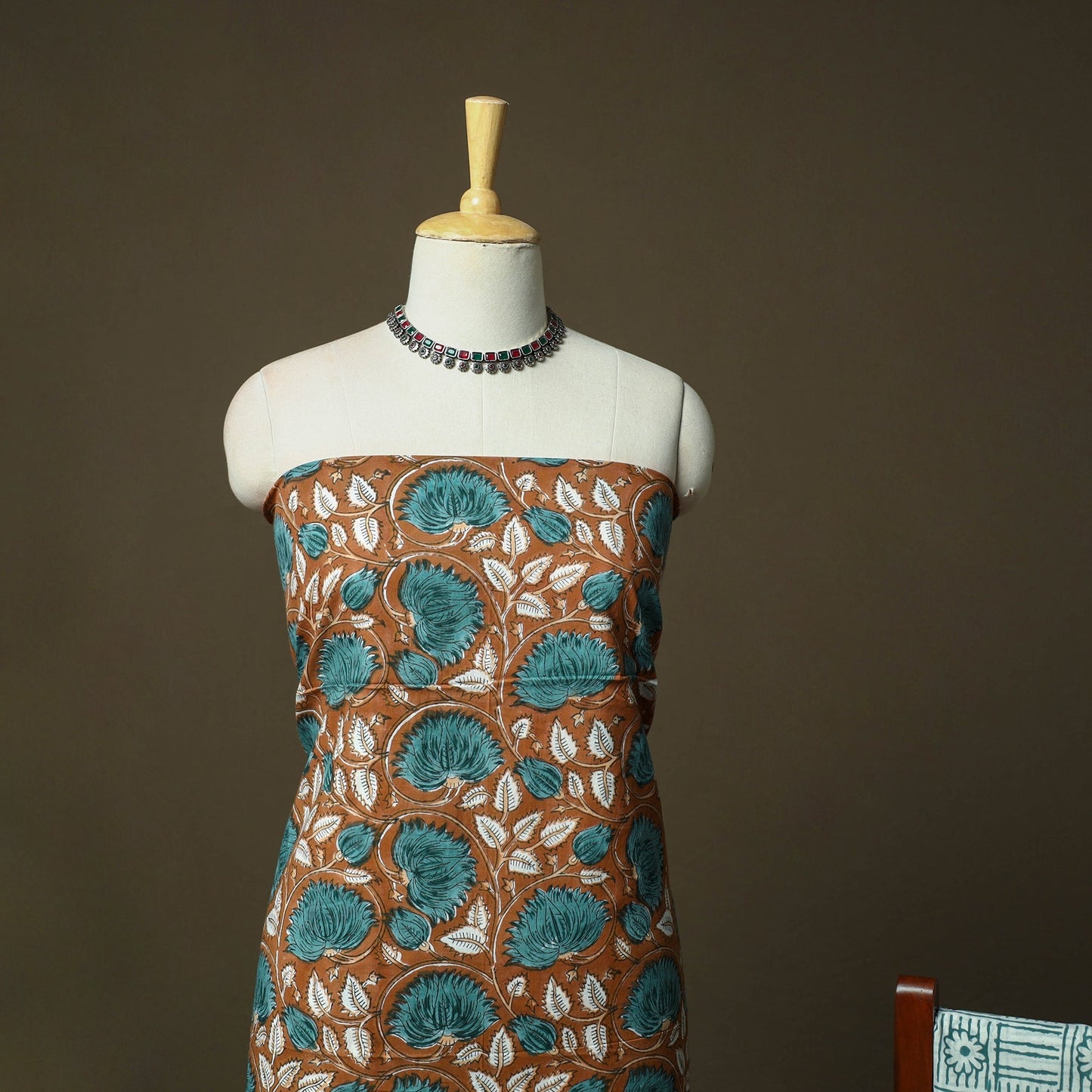 Hand block print cotton sanganeri 3pc unstitched dress