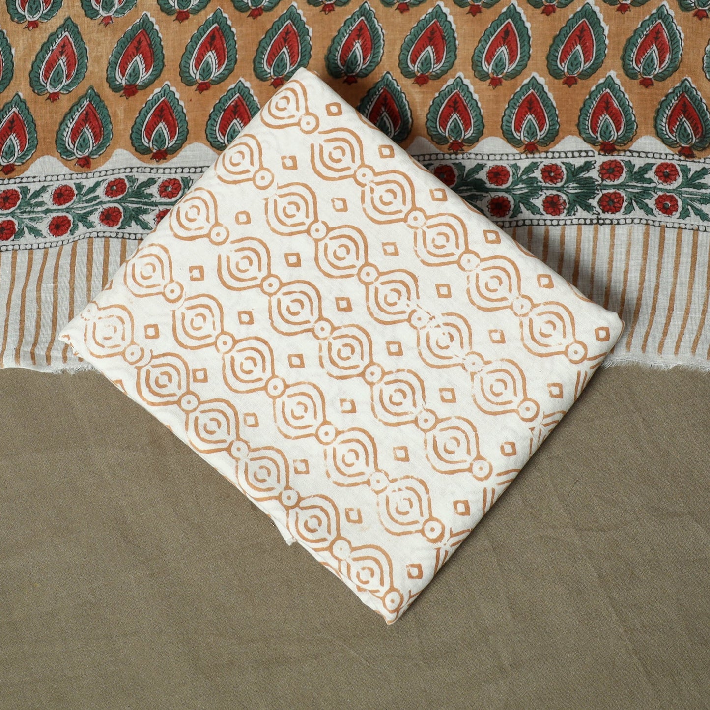 Hand block print cotton sanganeri 3pc unstitched dress