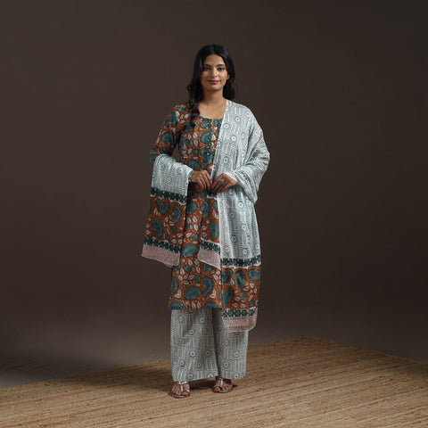 Hand cotton sanganeri suit set with dupatta for women 15