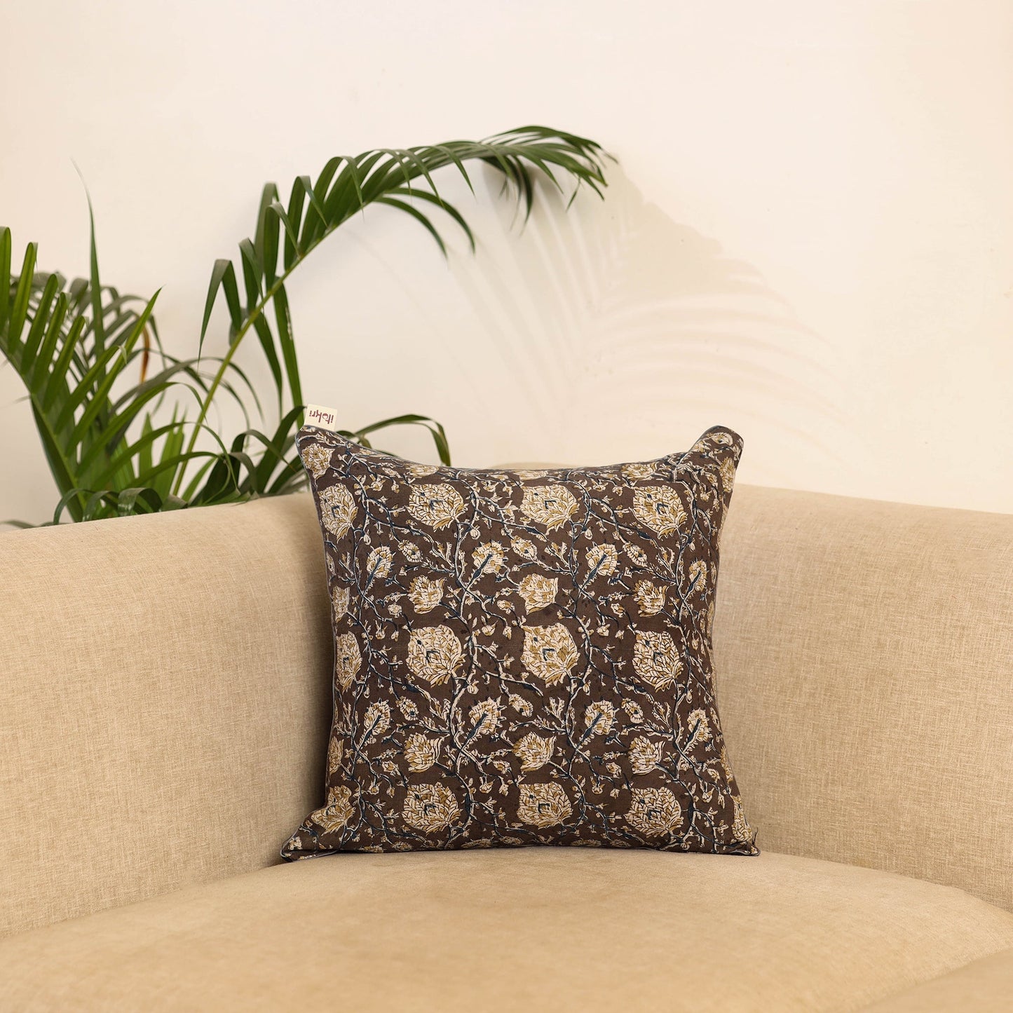 Brown - hand kalamkari cushion cover 27 - handcrafted