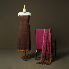 Hand block print mangalagiri cotton 3pc unstitched dress