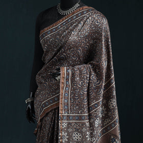 Hand block print natural dyed chanderi silk ajrakh saree 11