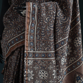 Hand block print natural dyed chanderi silk ajrakh saree 11