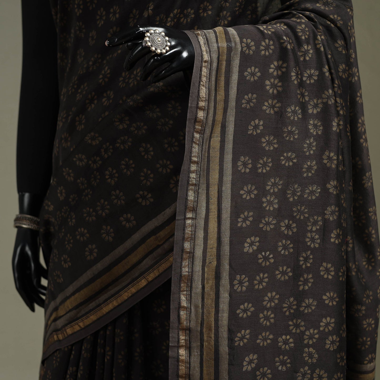 Hand block print natural dyed chanderi silk akola saree 01