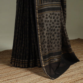 Hand block print natural dyed chanderi silk akola saree 01