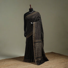 Hand block print natural dyed chanderi silk akola saree 01
