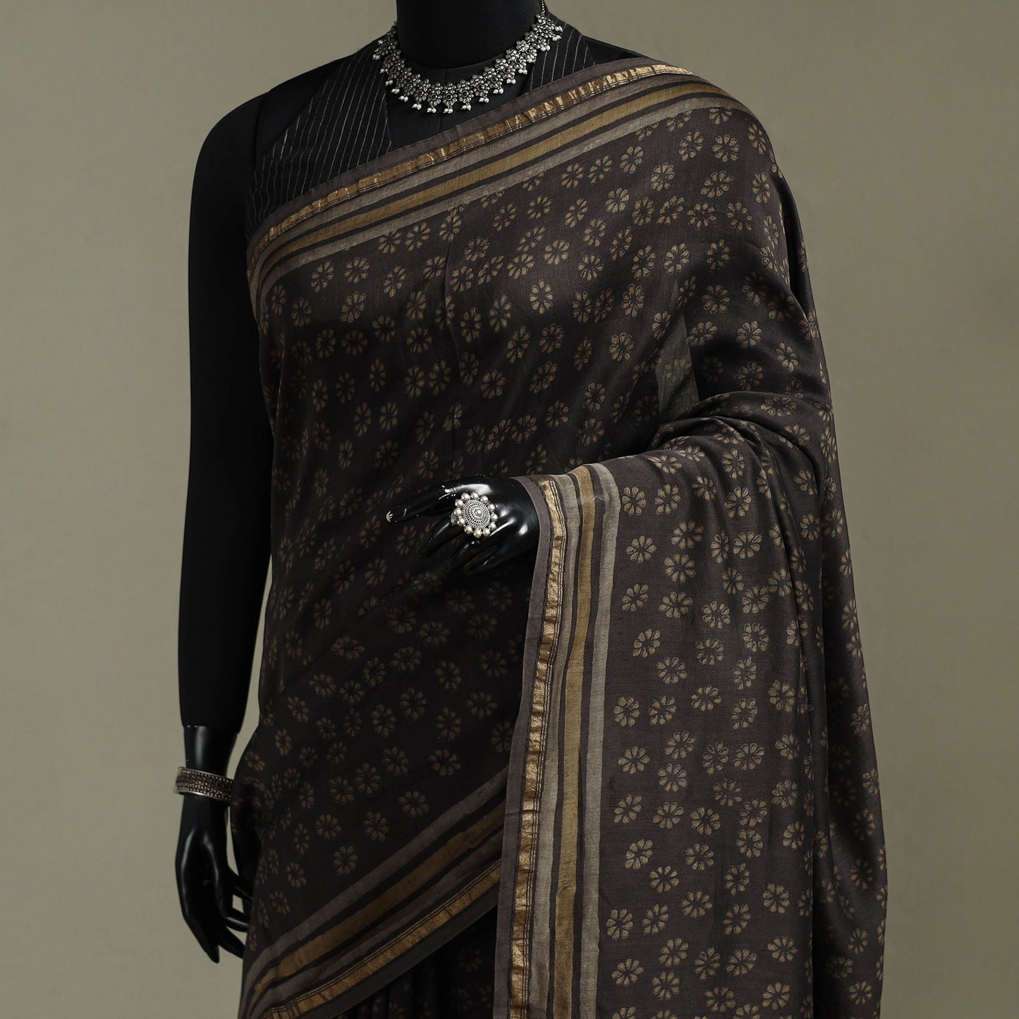 Hand block print natural dyed chanderi silk akola saree 01