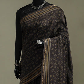 Hand block print natural dyed chanderi silk akola saree 01