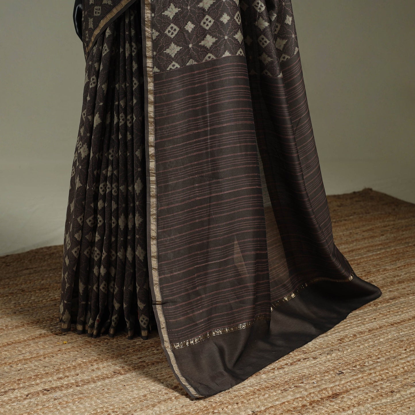 Hand block print natural dyed chanderi silk akola saree 07