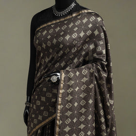 Hand block print natural dyed chanderi silk akola saree 07